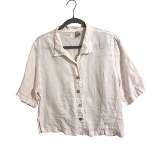 Lino by Chico’s 100% Linen Light Pink Short Sleeve Button Up Shirt Size 1/Medium